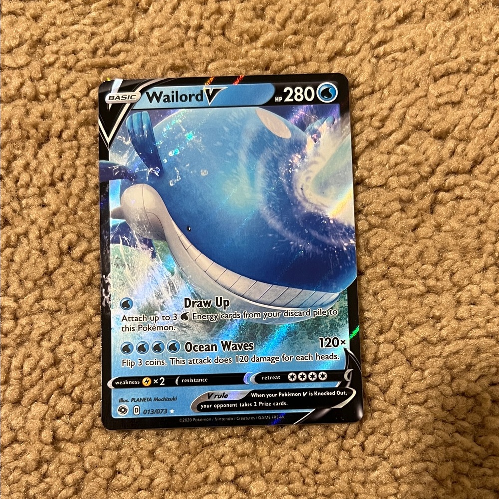 Pokemon Wailord V Blue Holo Trading Card